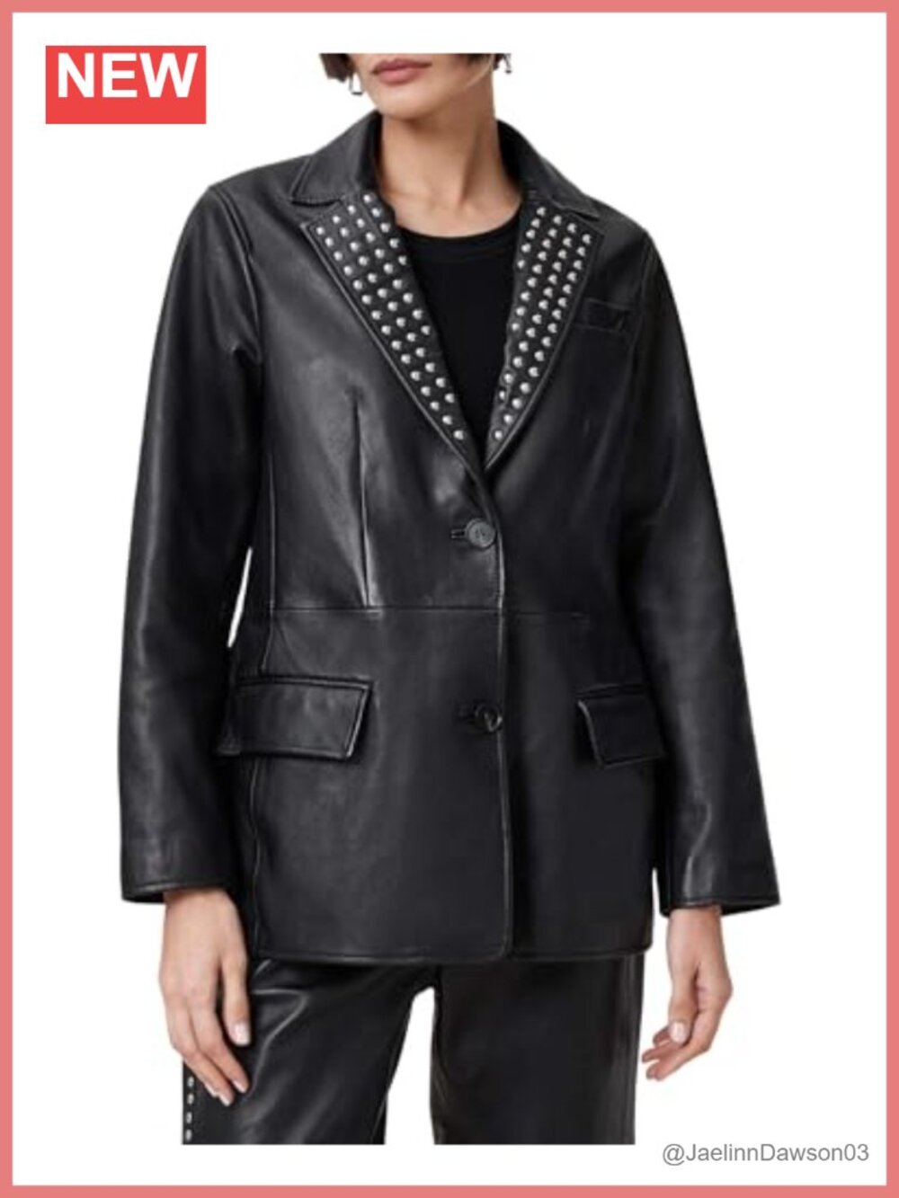 AllSaints Corinna Stud Blazer Long Sleeve Notch Collar Zip Leather Jacket